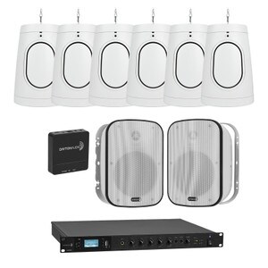 Commercial Eight Speaker Sound System for Small Cafe Bar Restaurant Brewery Starter Package with FREE Wi-Fi Streamer White
